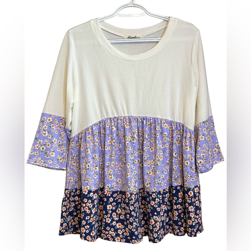 NWT Haptics Women’s Boho Floral Colorblock Tiered Tunic Top size small